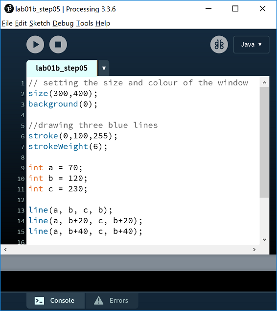 Using int data type to set the coordinates of three lines